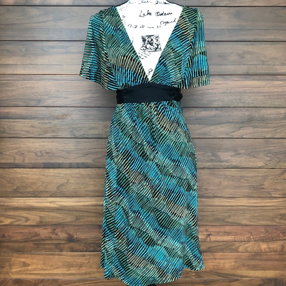 Deep V Neck Short Sleeve Cocktail Silk Wrap Dress